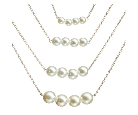 Colier perle multilayer cu patru randuri de lantisoare cu perle albe