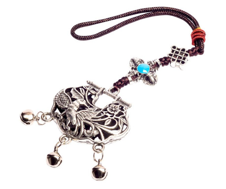 Amuleta Cufarul abundentei cu pasarea colibri si floarea cu 5 petale feng shui pentru bogatie, energie si oportunitati, metal ar