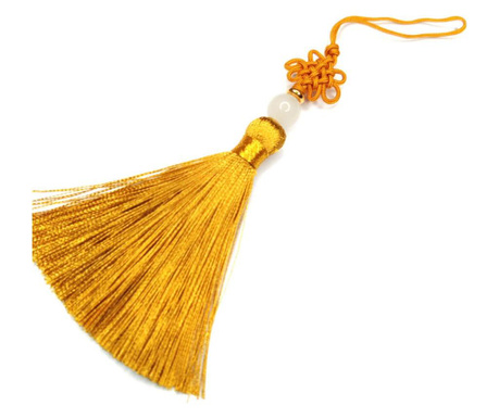 Nod mistic auriu cu bila alba, amuleta pentru noroc si dragoste, 13 cm