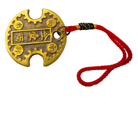 Amuleta cu moneda lacat pentru bani si noroc, lacatul banilor cu mantre de protectie, dimensiune mare 175 mm