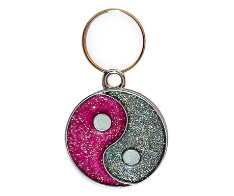 Pandantiv Yin Yang pietricele roz, simbol pentru echilibru si armonie, bijuterie de geanta sau breloc