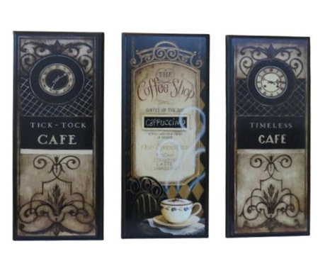 Set tablouri Coffee Shop, Lemn, Rama wenge, Vintage, 44x19x2 cm, 3 bucati