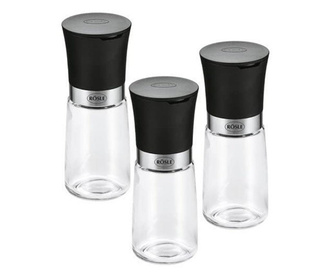 Set de 3 solnite cu rasnita, rösle, negru/ transparent