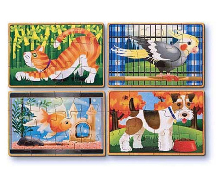 Set 4 puzzle lemn in cutie Animale de companie Melissa and Doug
