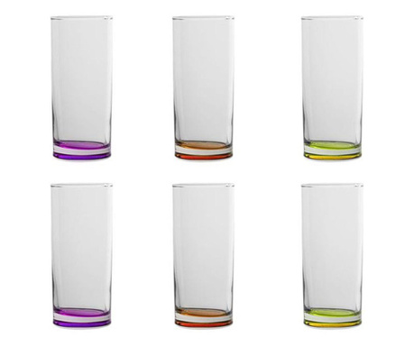 Комплект чаши felis, 6 броя, 6х4см, 270мл, Стъкло, Цветно дъно, Прозрачен