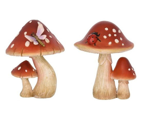 Decoratiune ciuperca cu libelula, rosu, 11x9x11.5 cm
