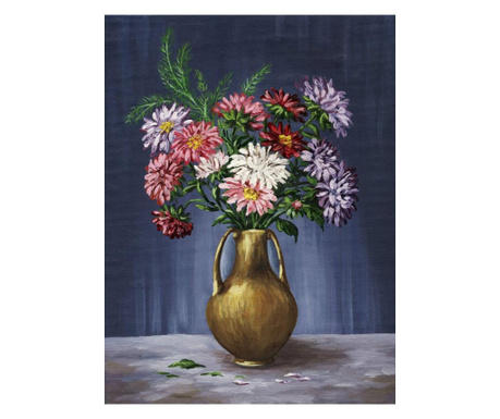Tablou canvas flori multicolore, vaza lut, pictura, buchet, 60 x 90