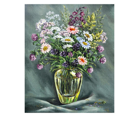 Tablou canvas flori salbatice, vaza sticla, pictura, buchet, 30 x 45