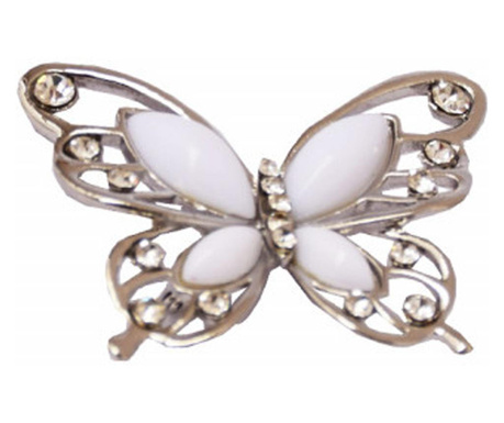 Brosa dama eleganta in forma de fluture cu pietre albe, argintiu