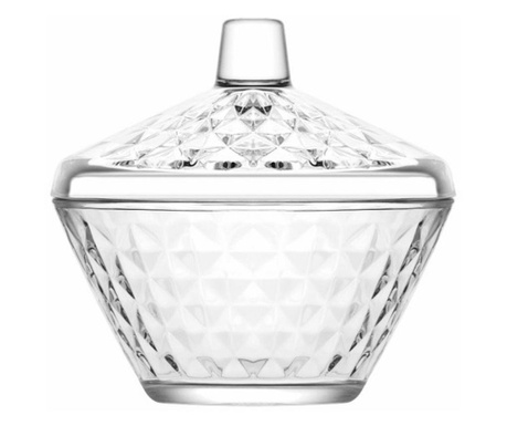 Bomboniera eleganta Pufo Diamond din sticla cu capac, 11 cm, transparent