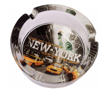 Scrumiera rotunda Pufo din sticla, model New York, 9,5 cm