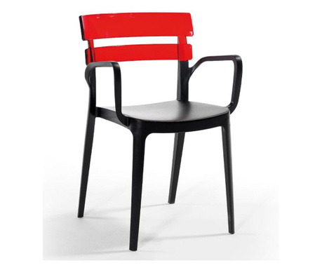RAKI bermuda bistro scaun terasa cu brate, 54,5x51xh81,6cm din polipropilena cu fibra de sticla, negru-rosu