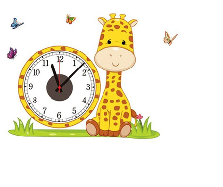 Ceas decorativ de perete, Girafa, Ceas cu Autocolant, 53 cm, CD865