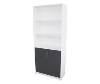 Raft birou 2 usi mici, alb cu gri, 80x190x36 cm