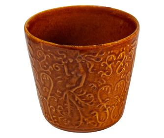 Ghiveci decorat in relief cu elemente astece, cesiro, 10 cm, maro deschis reactiv  10x12 cm
