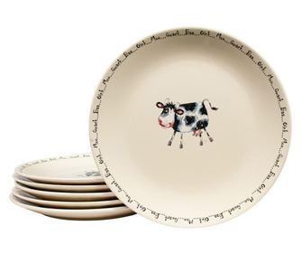 6 darabos lapostányér készlet, cesiro, 26 cm, elefántcsontszínű tehén mintával