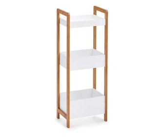 Етажерка за баня Zeller, MDF/бамбук, 28x20x74 см, бяло/кафяво