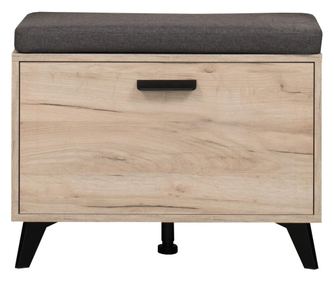 Bancheta hol mmb kom, cu o usa, stejar gri si negru, 68 x 35 x 52.5 cm