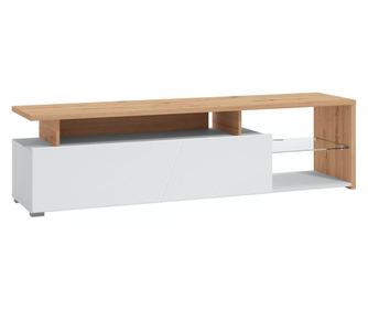 Comoda tv mmb arctic, alb mat, stejar artisan si folie lucioasa alba, 170 x 40 x 46.5 cm