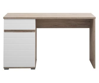 Birou calculator mmb elan, stejar gri si folie lucioasa alba, 130 x 75.5 x 50 cm