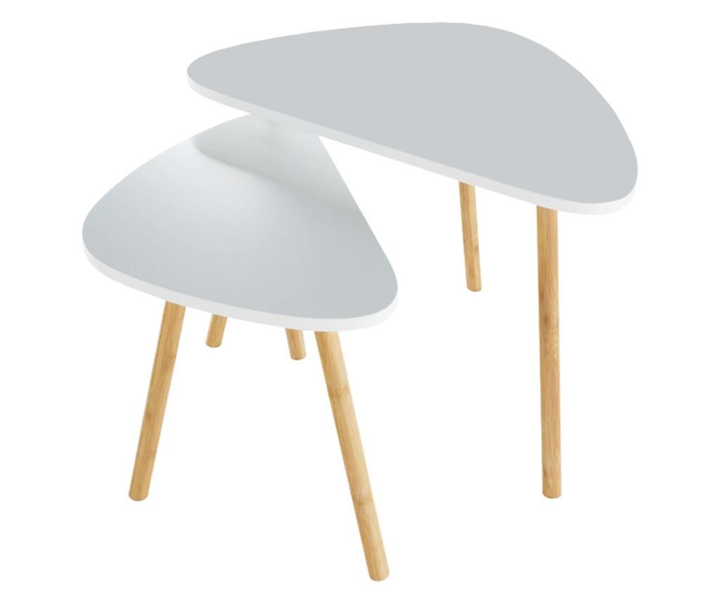 Σετ 2 τραπεζάκια σαλονιού από MDF, Λευκό Φυσικό, Bismak, 60x40x45 εκ.