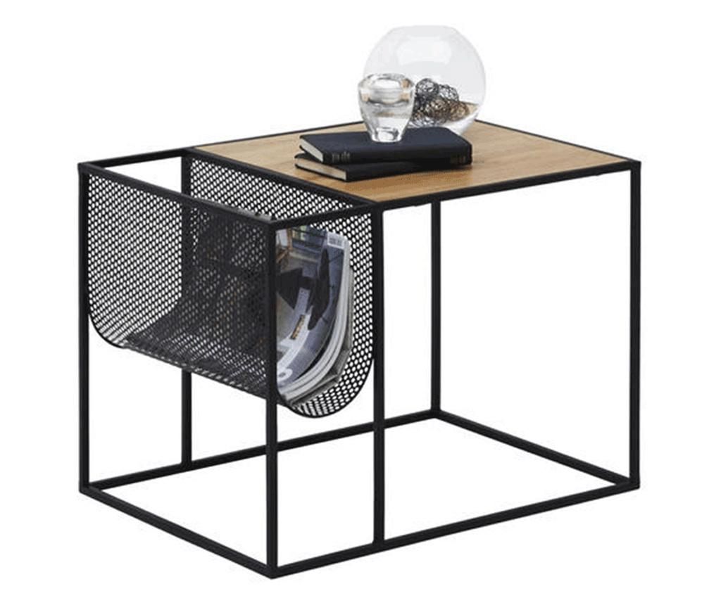 Flyn Fekete Fém Dohányzóasztal Tölgy MDF Tetejével 55x40x45 cm