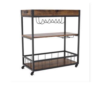 Silvius Tölgy Barna MDF és Fekete Fém Tálalókocsi 80x40x90 cm