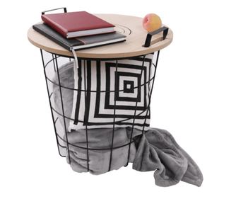 NANDO črna kovinska stranska mizica z naravno MDF ploščo 45x45x48 cm