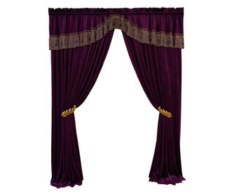 Set de 2 draperii, cu mantovan din catifea mov, cu rejansa, uni, opace, 280x250 cm