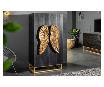 Comodă, metal, lemn, negru, auriu, 70x140x45 cm
