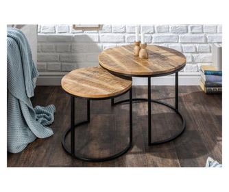 Set 2 mizic, kovina, les, barva lesa, 57x45x57 cm (premer 57 cm)