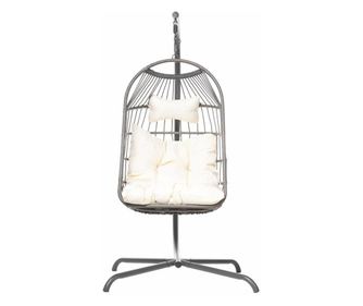 Balansoar cuib pliabil suspendat 113x76 cm, gri, perna bej, king