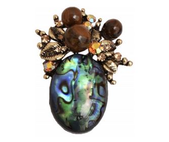 Brosa dama eleganta Pufo Glamour cu piatra si pietricele colorate, verde