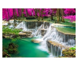 Πίνακας σε καμβά Πράσινος καταρράκτης με ροζ δέντρα, 90 x 60 εκ