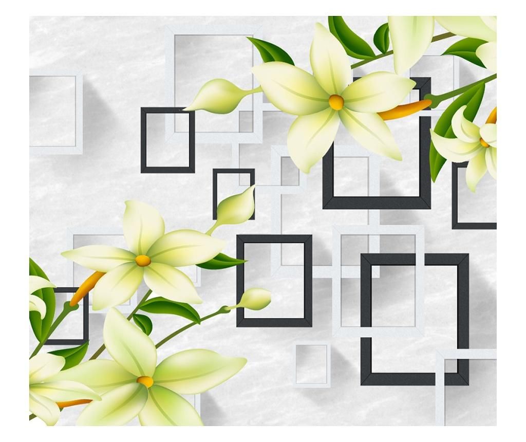  Media vászonfestmény, liliomok fekete-fehér négyzetekkel, 105 x 70 cm