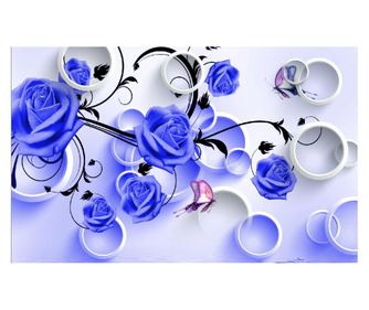 Platno slika modre vrtnice in krogi, 60x40 cm 40x60 cm