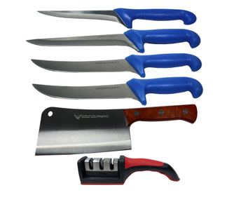 Set 5 cutite profesionale pentru macelarie si dispozitiv ascutire