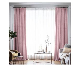Set draperie din catifea blackout cu rejansa din bumbac tip fagure, densitate 700 g/ml, queen pink, 2 buc, Madison 150x245 cm