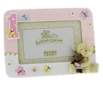Rama foto pink My First Birthday Button Corner