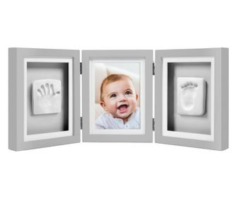 Kit rama foto tripla gri cu amprente manuta si piciorus Pearhead