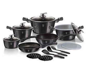Set oale si tigai marmorate cu capace, ustensile, antiaderente, 18 piese Berlinger Haus Carbon Pro BH 6887