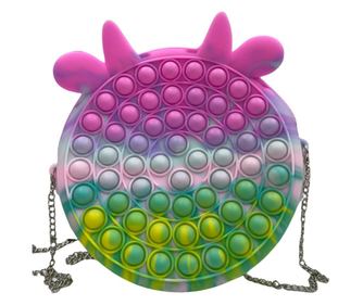 Gentuta mare cu lant argintiu si fermoar Pop It Macaroons, Vacuta