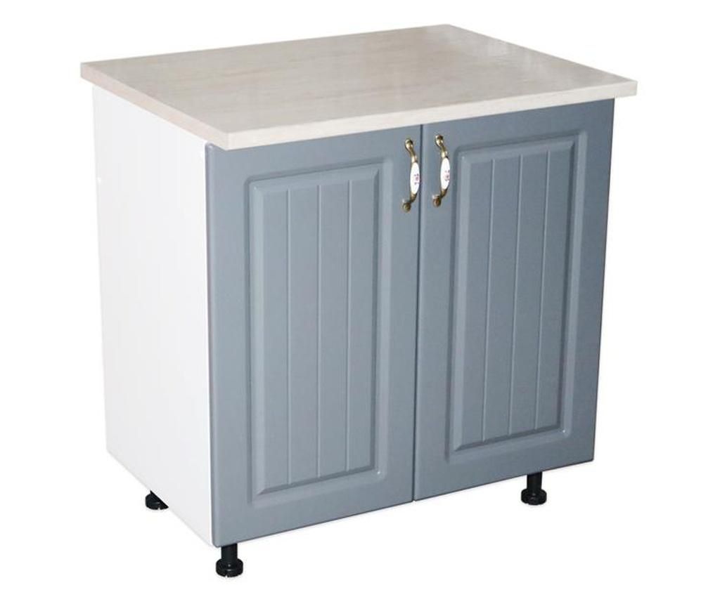 Masca pentru chiuveta cu 2 usi 80 cm zebra, alb/mdf gri cu blat travertin, 80x85x60 cm 