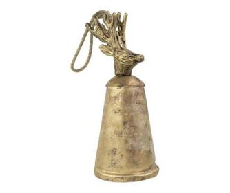 Clopotel metalic cu ren, auriu antichizat, 15 cm