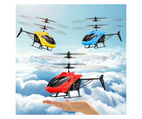 Elicopter cu inductie, Control din Gesturi sau Telecomanda, Sistem gyroscopic, Lumini LED, Incarcare USB, rosu