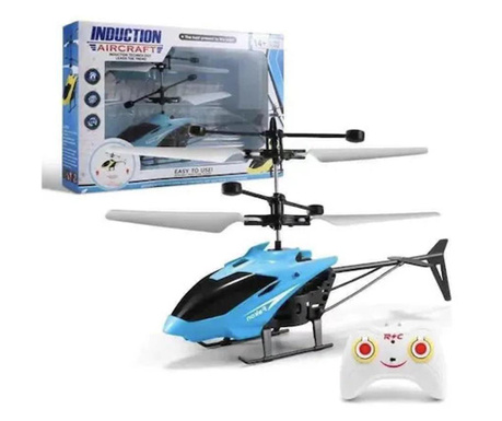 Elicopter cu inductie, Control din Gesturi sau Telecomanda, Sistem gyroscopic, Lumini LED, Incarcare USB, bleu