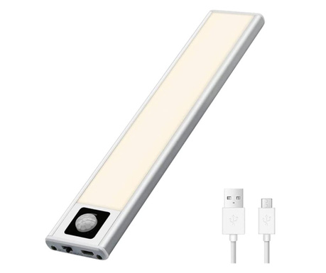 Безжична LED лампа със сензор за движение Quasar & Co., USB C, за кухненски плот, 55 светодиода, 2.2 W, 32 cm, Бял-Сребрист