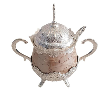 Zaharnita deosebita cu capac si lingurita, Busem, 16x16 cm, argintiu cu maro