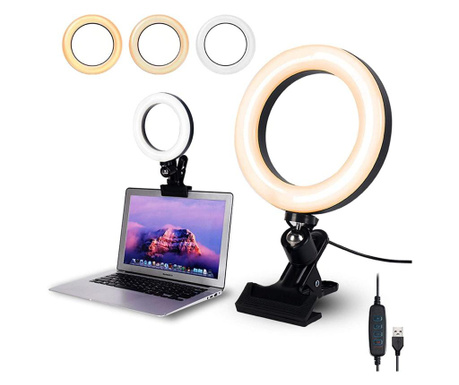 Lampa circulara profesionala pentru videoconferinte, Ring light 16 CM LED cu 3 moduri de iluminare ,10 nivele de intensitate si