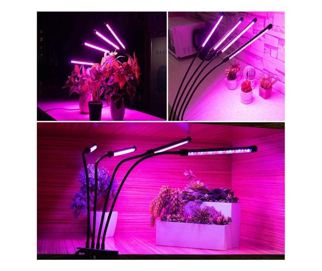 Lampa UV pentru cresterea plantelor cu 4 picioare ,40 w, temporizator, corp reglabil, clips si adaptor USB,